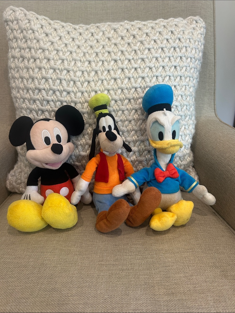 Disney Plush Trio - Mickey, Goofy & Donald in Black, Yellow, Blue, Orange